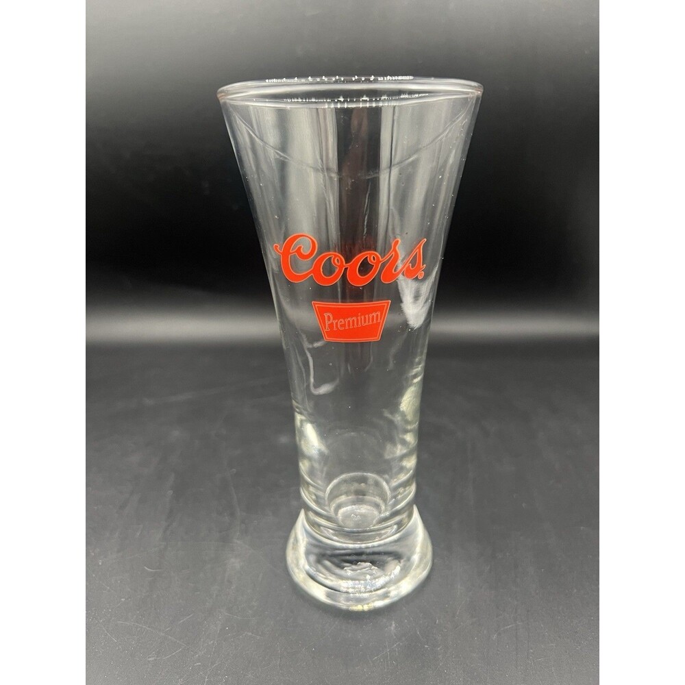 Vintage Coors Premium Pilsner Beer Glass Red Logo Fluted Barware 8 oz